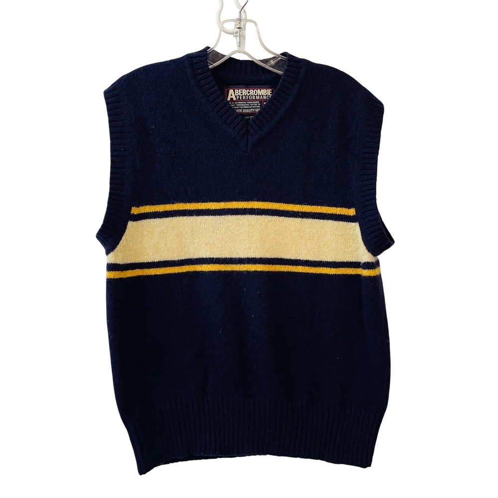 Vtg Y2K Abercrombie Performance Men‎ L Blue  Striped Shetland Wool Sweater Vest